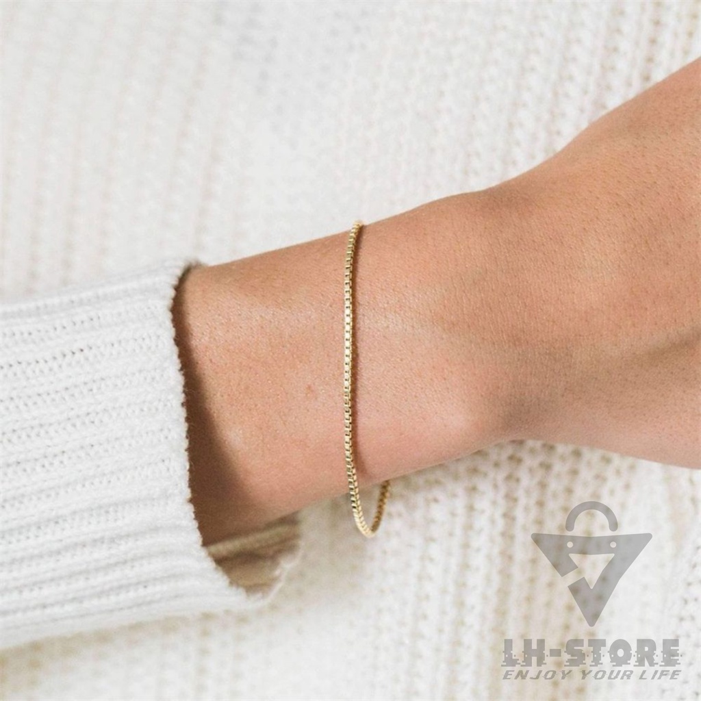 Gelang Tangan Titanium Pria Wanita  Rantai kotak  Model Milano Italy Silver &amp; Gold Anti Karat Terbaru