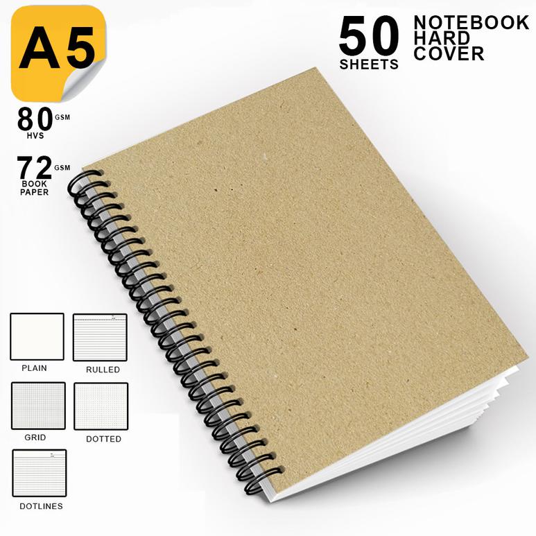 

82 Notebook Coklat Tebal A5/Buku Catatan Polos/Spiral Kawat/Kertas Lines Grid Dotted Plain/Note Book 82