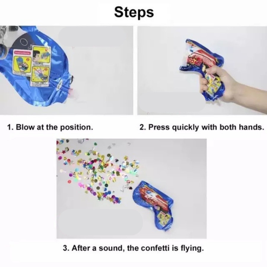 BALON PISTOL DEKORASI PARTY ULANG TAHUN POPPER TIUP CONFETTI TEMBAK PISTOL KONFETI PESTA GUN - BDC