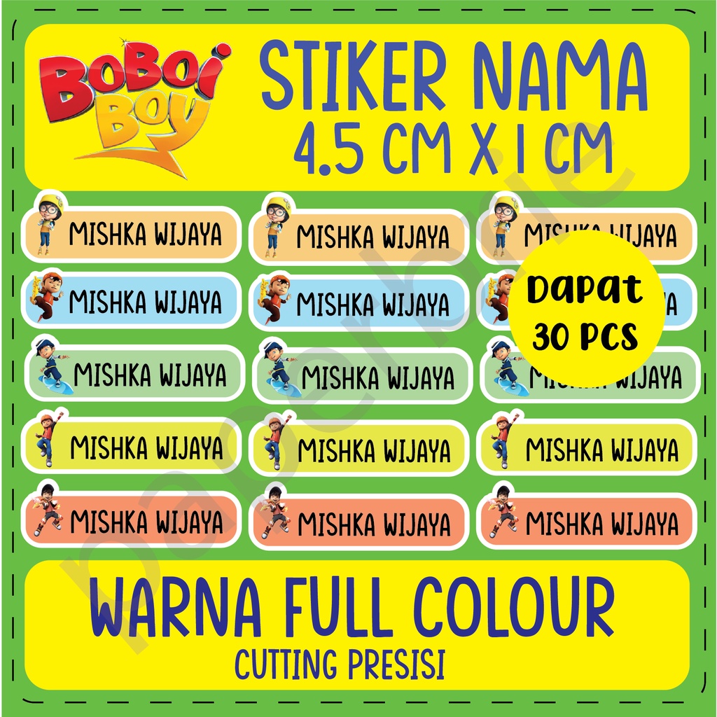 Stiker label nama BOBOIBOY anak Sticker buku anak sticker pensil kartun stiker tumble stiker anti air waterproof stiker botol minum anak