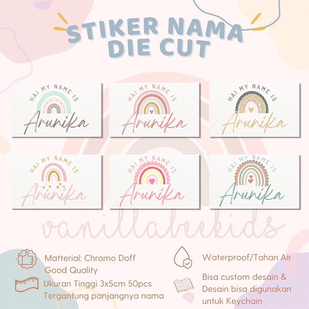

Stiker Die Cut RAINBOW Label Nama Waterproof Tahan Air