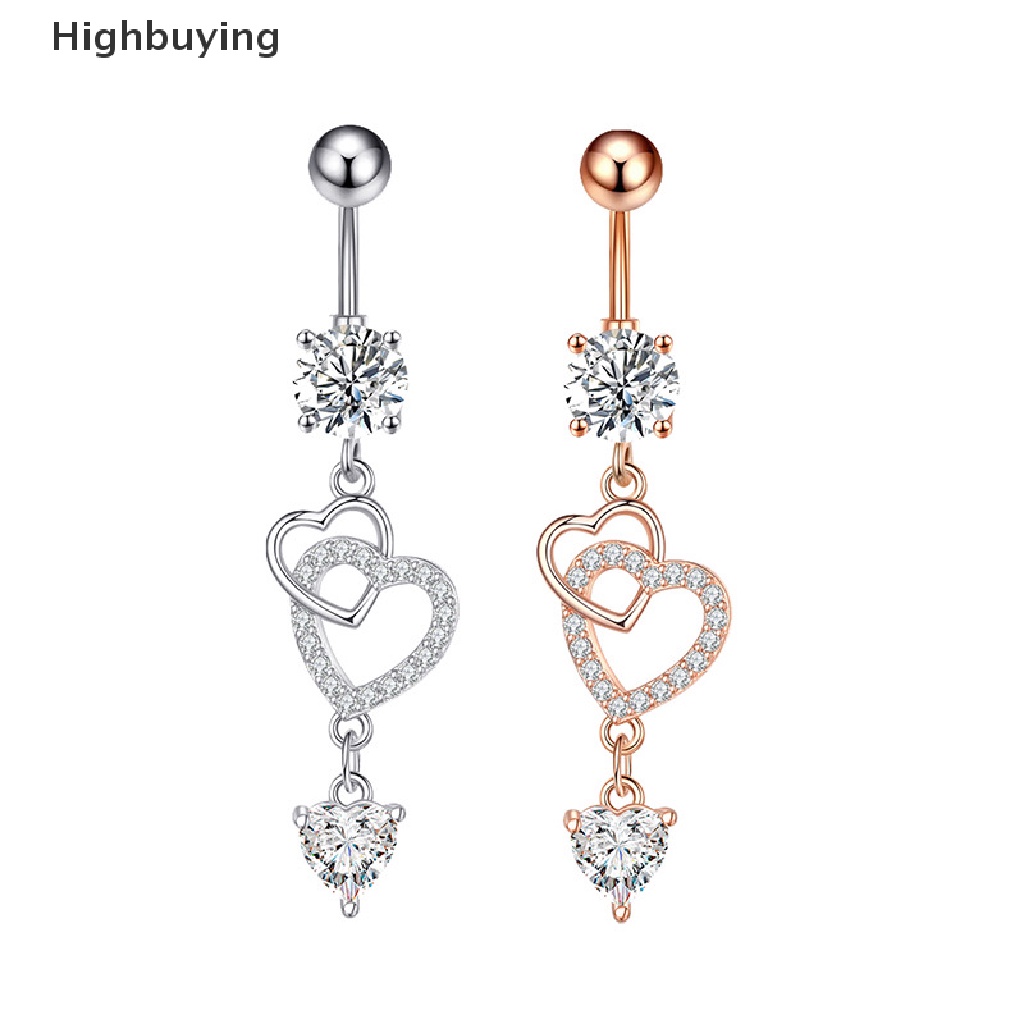 Hbid Baru Menjuntai Perut Kancing Cincin Jantung Perut Cincin Perhiasan Panjang Menjuntai Bar Belly Ring Shinyny Kristal Stainless Steel Perut Tubuh Perhiasan Glory