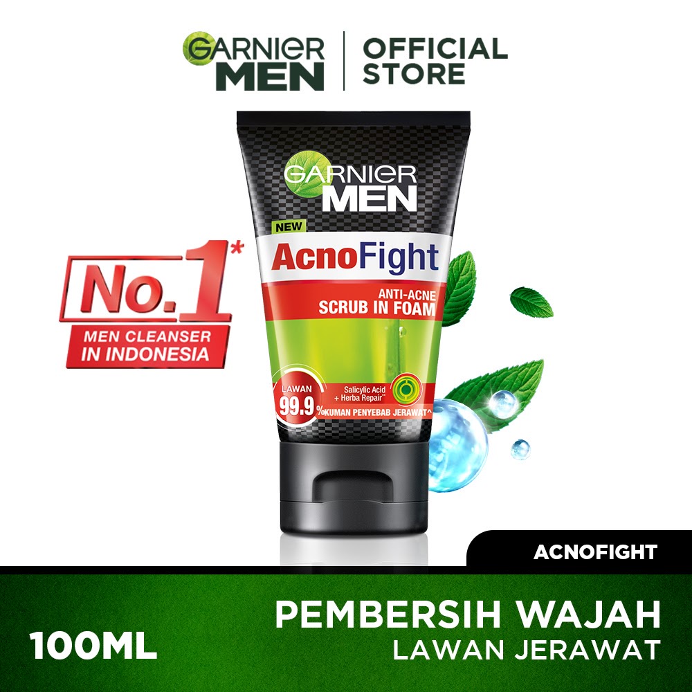 Garnier Men Series ~ Acno Fight | Anti Acne Scrub | Turbolight Power White Oil Control Whitening Wasabi Matcha Foam Cleanser | Sabun Pembersih Wajah Pria 50ml 100ml