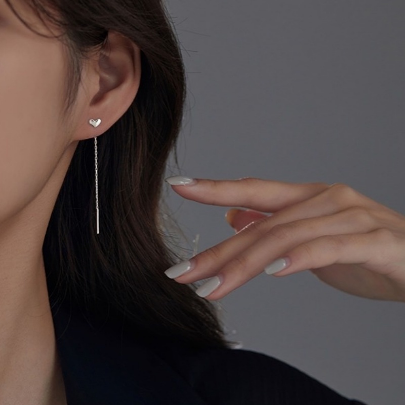 Kami Bunga Elegan s925 Perak Panjang Rumbai Rantai Hati Menjuntai Anting-Anting Untuk Wanita Perempuan Chic Drop Earring Pesta Pertunangan Pernikahan Telinga Perhiasan