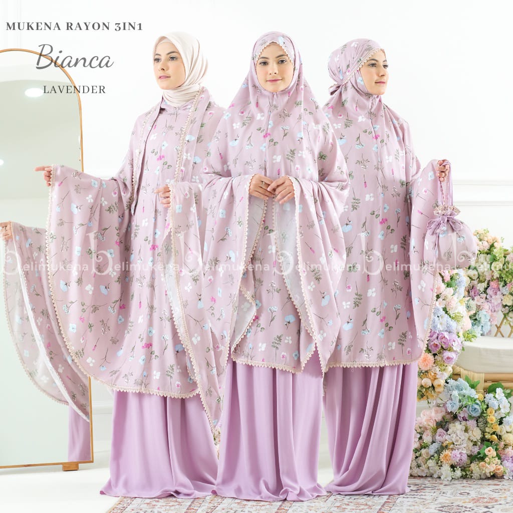 Mukena Dewasa Rayon Premium 2 in 1 Motif Jumbo Renda Print Mukenah Traveling Bali Tasik Free Pouch