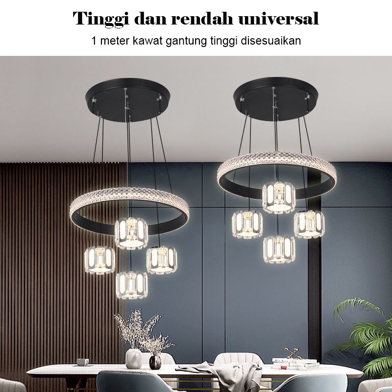 Lampu Gantung Kristal minimalis ruang tamu 3 warna LED mewah Dekorasi Nordik bergaya