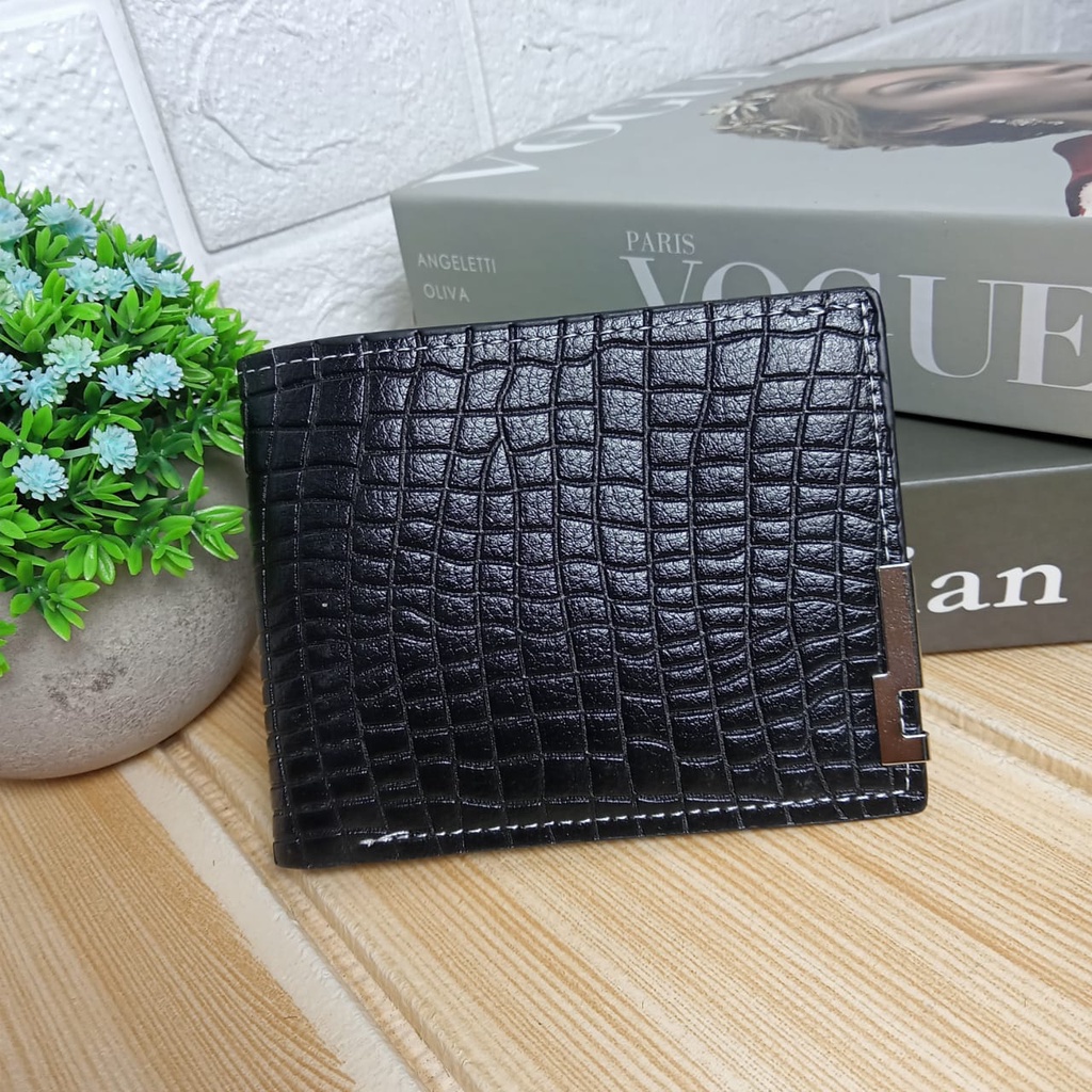 Dompet Lipat Pria Fashion Korea Style Kasual Motif Multifungsi Dompet Pendek Cowok Men Wallet PU Satu7an D93