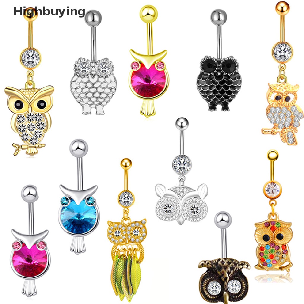 Hbid Cute Owl Belly Button Rings Kristal Zirkon Wanita Sexy Belly Button Ring Glory