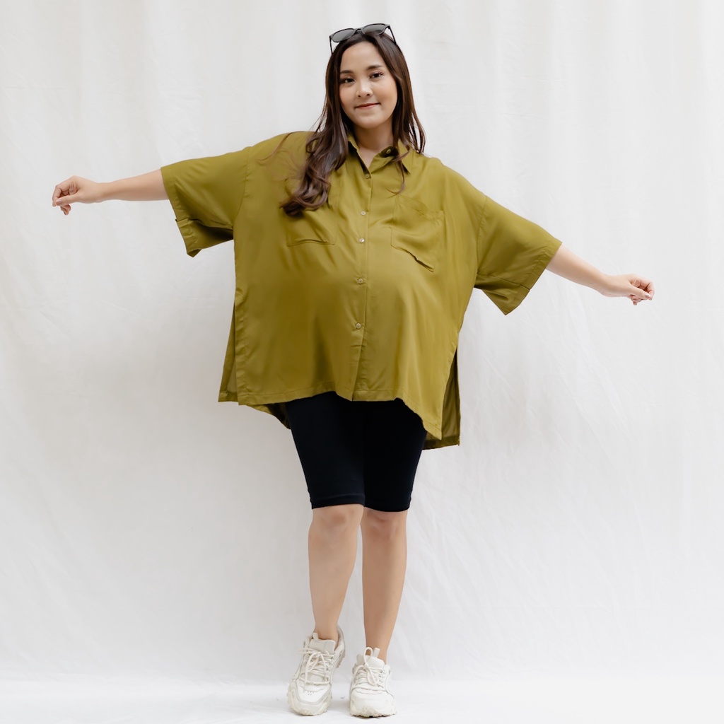 Bajuboo Tisa - Kemeja Oversize Bumil &amp; Busui Friendly Rayon Lengan Pendek