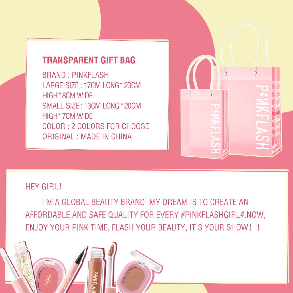 PINKFLASH PVC Beauty Handbag Gift Bag Waterproof Shopping Bags Transparent Travel Tas Penyimpanan Kosmetik Multipurpose PF-T10