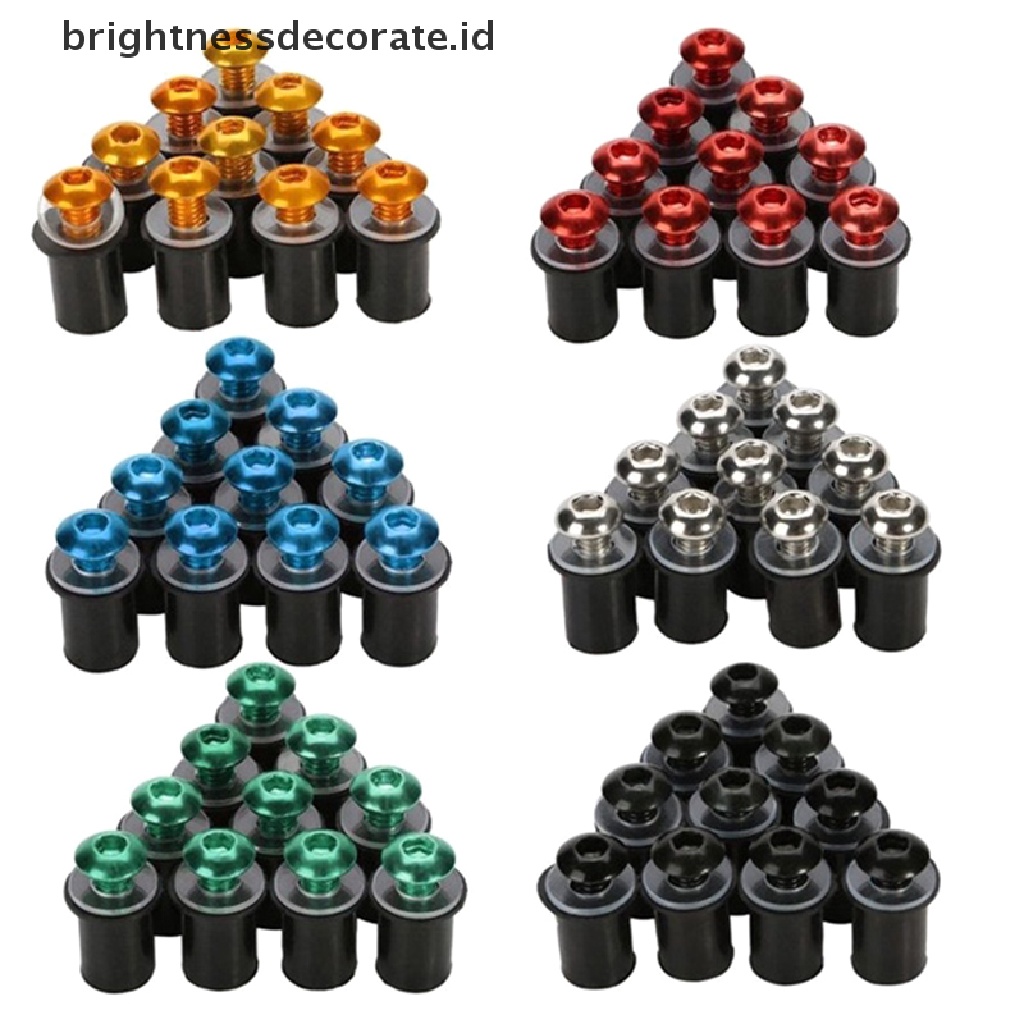 [Birth] 10pcs Kaca Depan Motor Windshield Fairing Bolt Screw Kit Mur Sumur M5 15mm [ID]