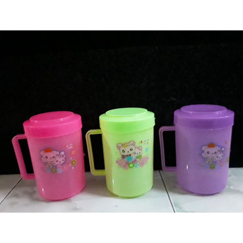 Gelas mug tutup plastik atom