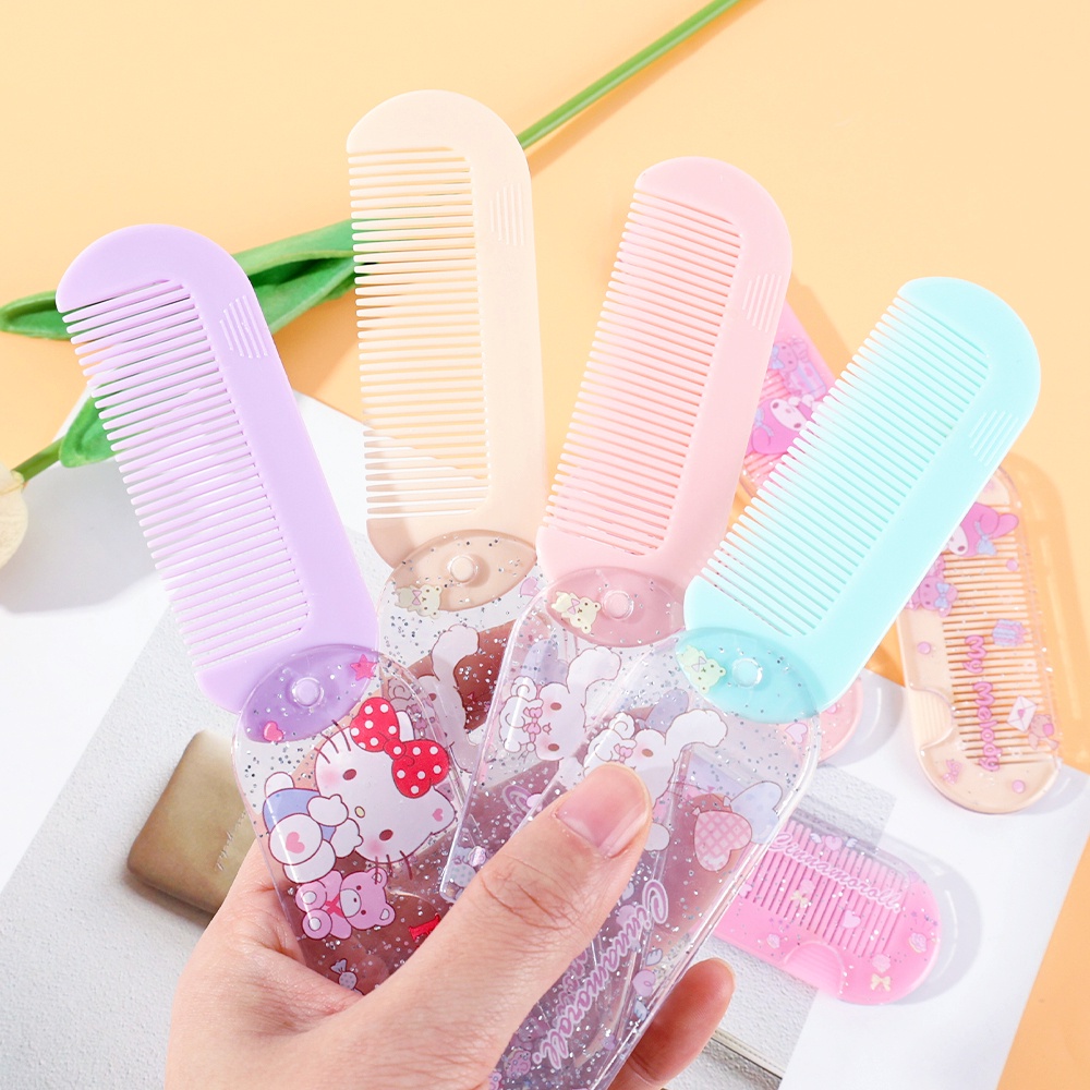 Gadis Kawaii Sisir Lipat Portable Sisir Rambut Kecil Lucu Untuk Pelajar Motif Kartun Sisir Poni Portable Plastik Praktis Hadiah Ulang Tahun