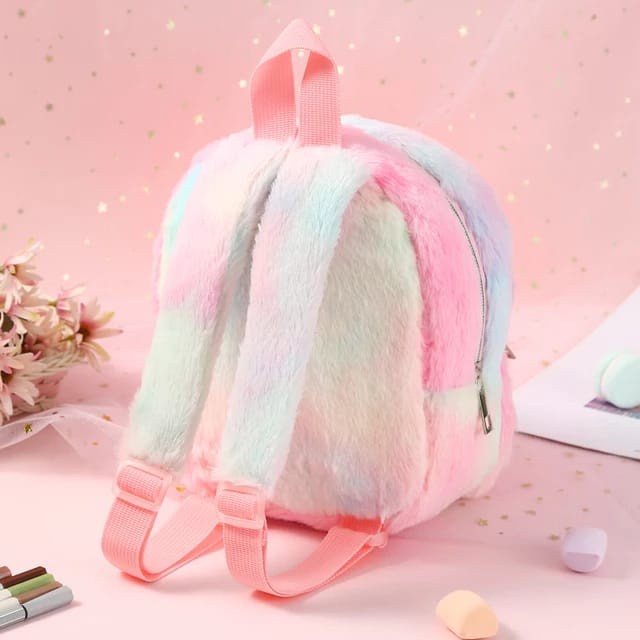 Tas Ransel Unicorn Sekolah Bulu Plush Backpack Anak Lucu Cewek Pergi