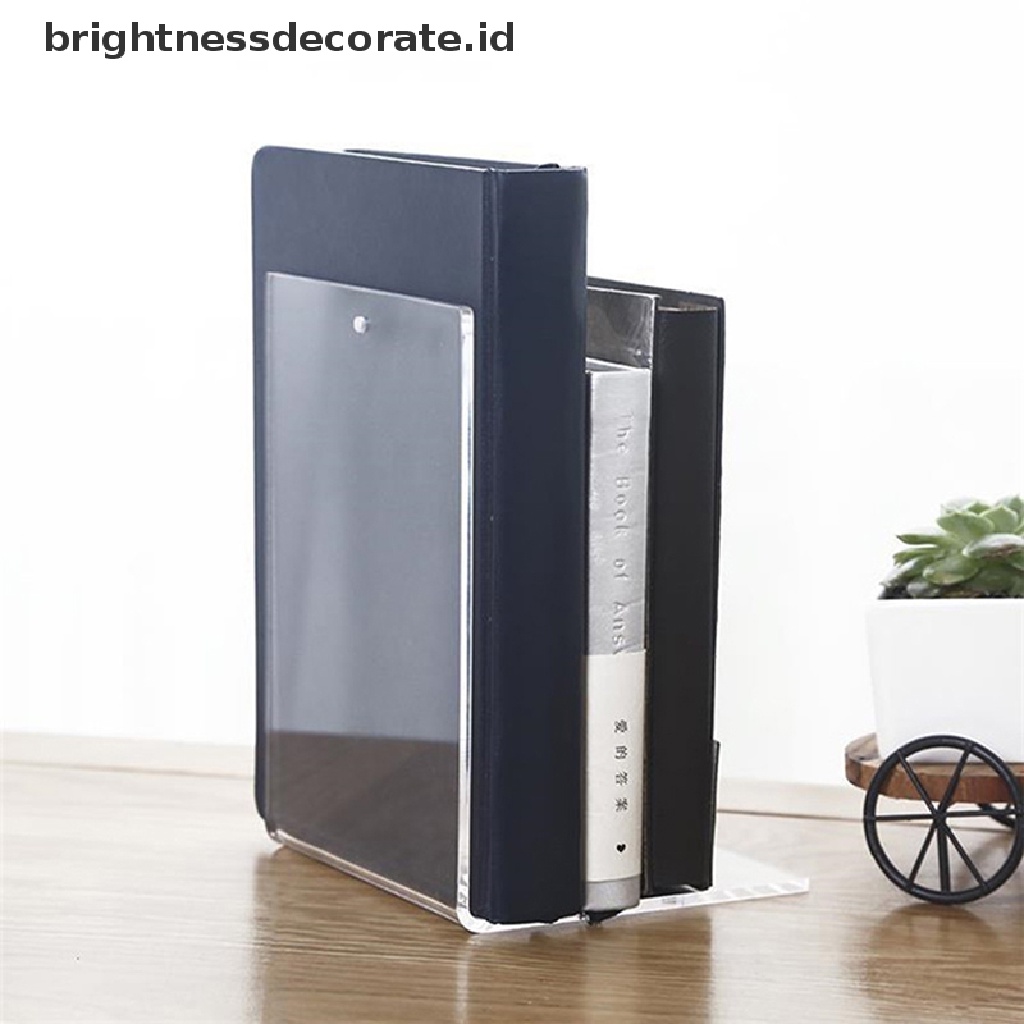 [Birth] 1pc Bookends Akrilik Bening Meja Berbentuk L Desktop Tempat Buku Alat Tulis Sekolah [ID]