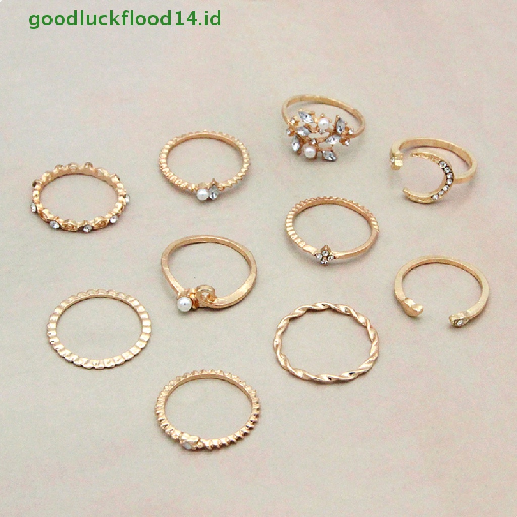 [GOOGFOUR] 10pcs/set Cincin Bulan Bintang Wanita Gadis Bohemian set Perhiasan Hadiah Aksesoris [TOP]