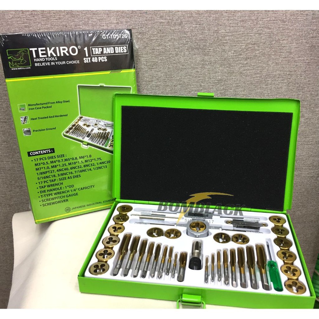 Tap And Dies Set 40 pcs TEKIRO Handtap Alat Senai Tap Ulir Baut Set