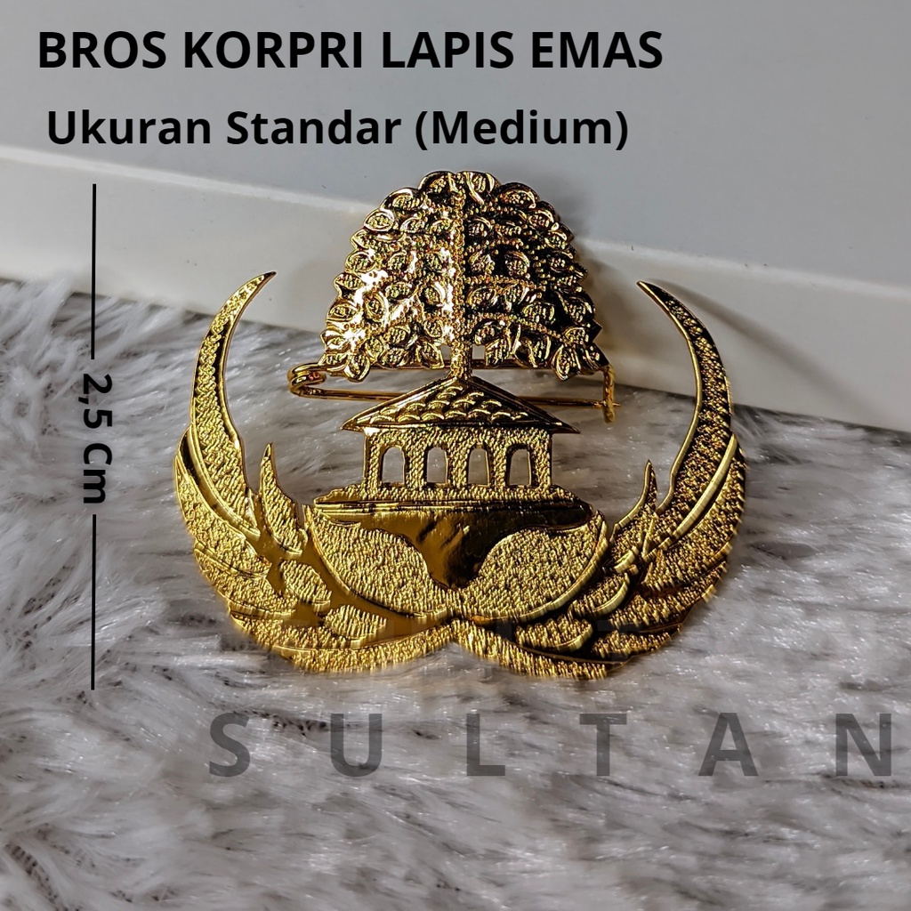 Bros Korpri Ukuran Standar Medium 3cm Bahan Logam Kuningan Lapis Emas