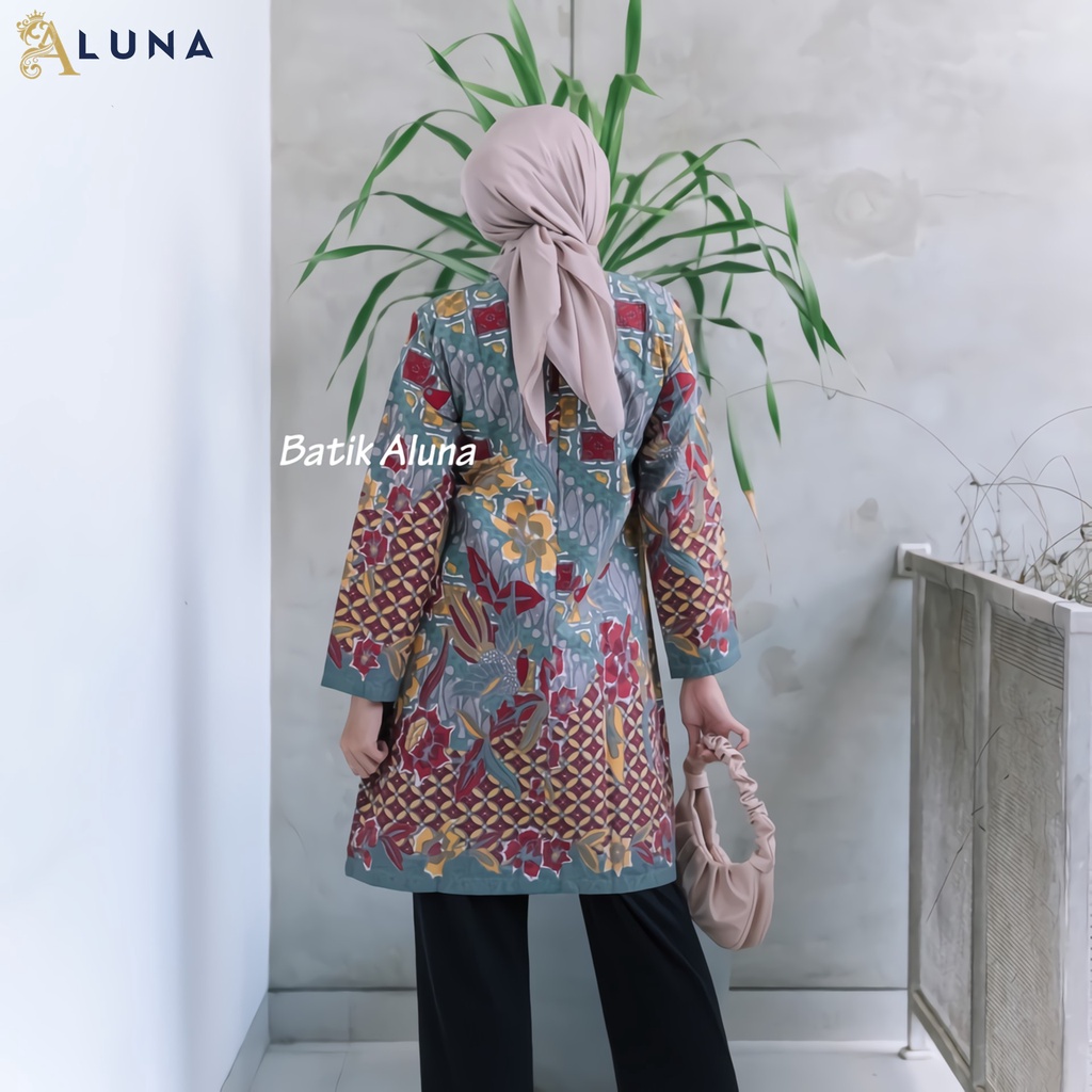 Batik Wanita Tunik Lengan Panjang Dewasa Terbaru Katun Lapis Trikot Premium Modern Batik Kerja Kantor Kondangan Size M L XL XXL 120