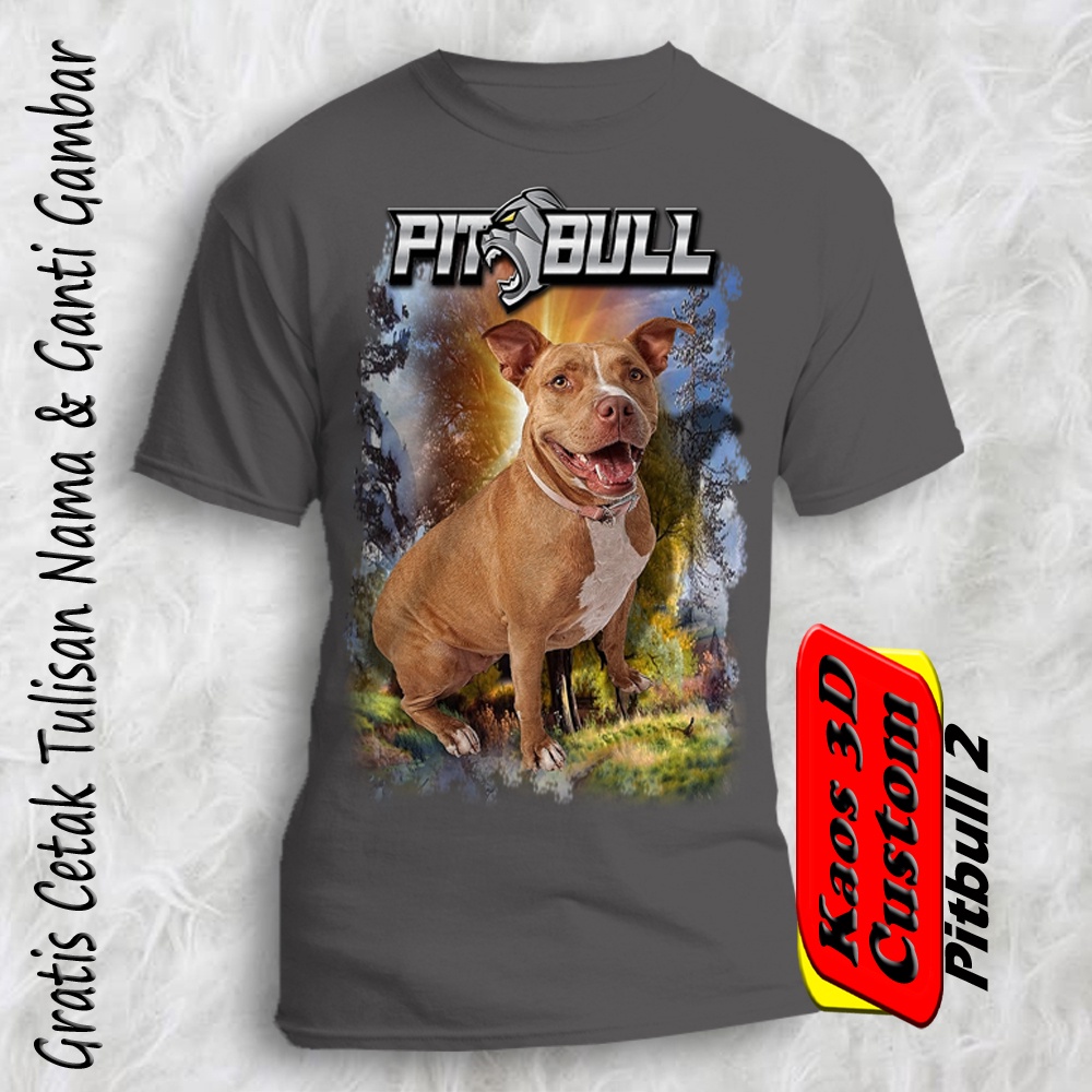Kaos Gambar Anjing Pitbull Ukuran Anak dan Dewasa