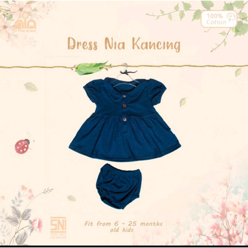 NIA Dress Bayi Kancing Premium Warna Polos SNI