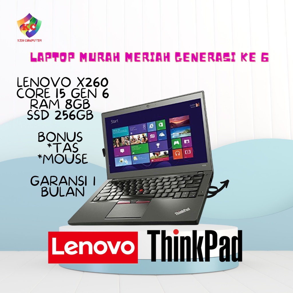 LENOVO X260 CORE I5 GEN 6 RAM 8GB SSD 256 SIAP PAKAI