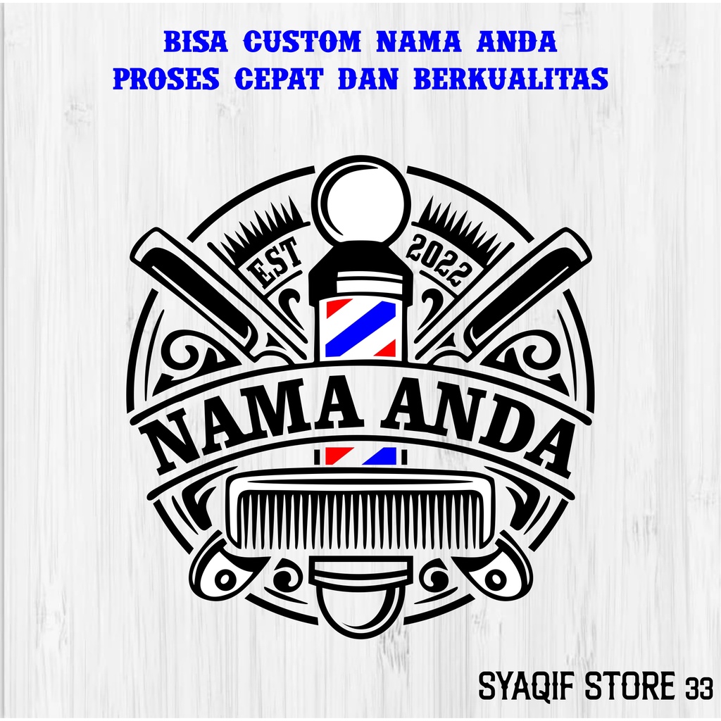 Jual STICKER CUSTOM NAMA LOGO BARBERSHOP PANGKAS RAMBUT CUTTING