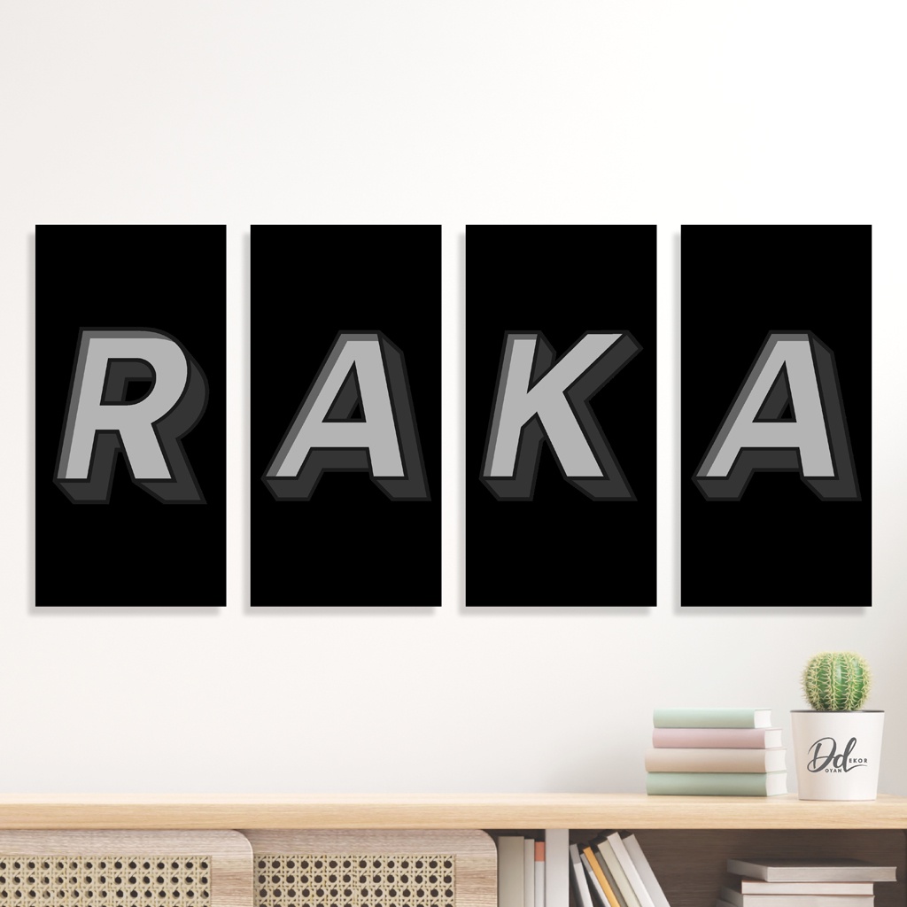 Poster Ruang Tamu Bebas Custom Nama Abjad 10CM X 20CM Black Silver Dekorasi Minimalis Artistik