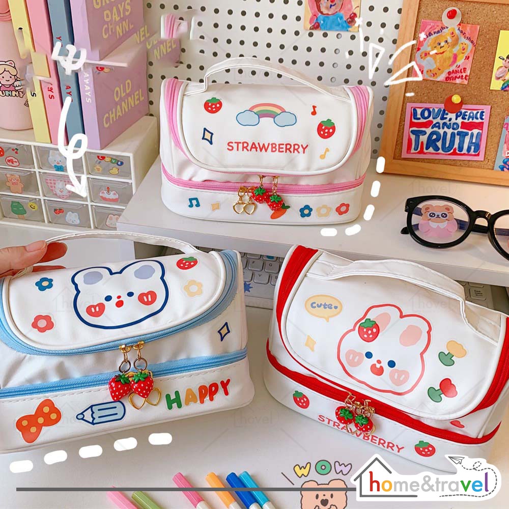 HOVELSHOP Tempat Pensil Alat Make Up Pouch Pensil Case Penyimpanan Lucu Korean Design