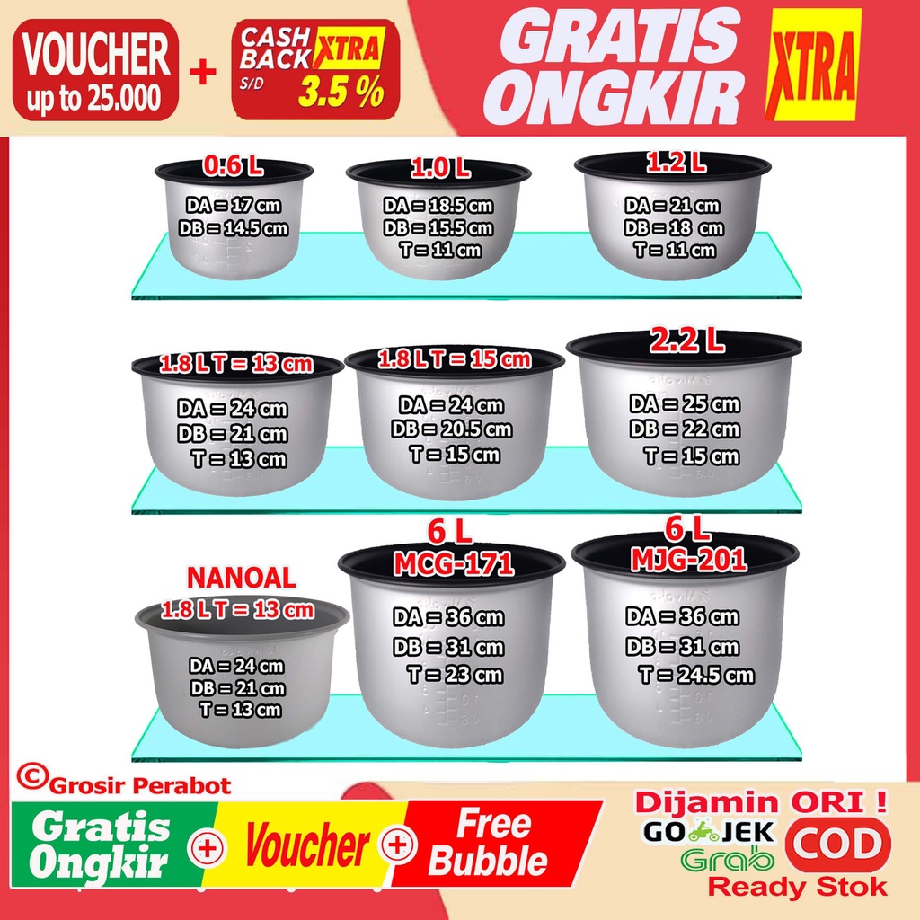 Panci Miyako 0.6 L 1.0 L 1.2 L 1.8 L 2.2 Liter Panci Rice Cooker Magic Com Magiccom Megicom Teflon Daleman Anti Lengket  Miyako Original 0.6 L 1.0 L 1.2 L 1.8 L 2.2 Liter MCM 606 512 612 686 528 507 516 598 509 A B SBC BTK WYG PRG PSG 607