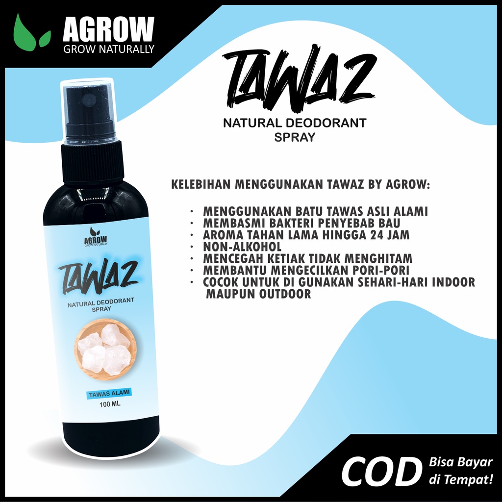 Tawas Cair Natural Deodorant Spray TAWAZ Menghilangkan Bau Ketiak dan Bau Badan Non Alkohol Tawas Alami 100 ML