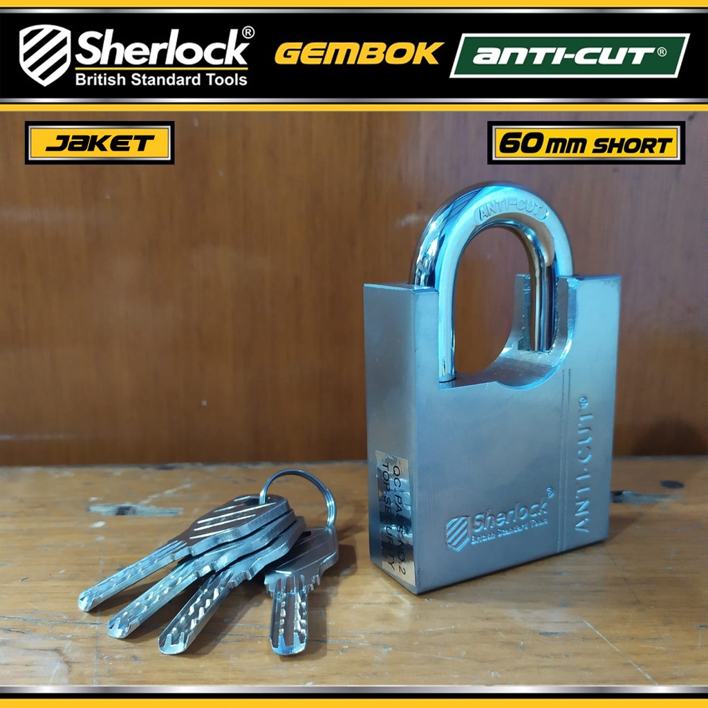 Gembok Original Sherlock Tools ANTI CUT Jaket 60 mm Pendek