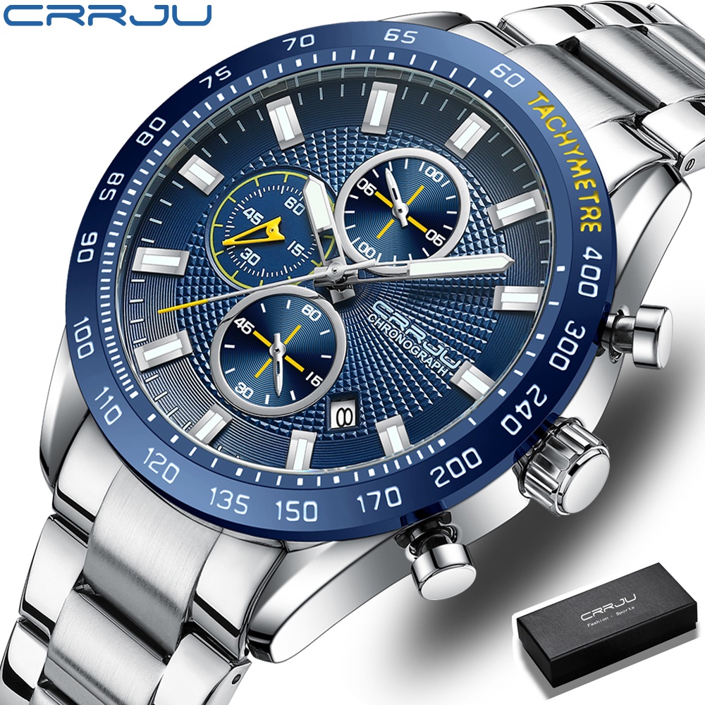 CRRJU Jam Tangan Tahan Air Untuk Pria Top Brand Luxury Men Watch Fashion Business Sports Quartz Chronograph Jam Tangan