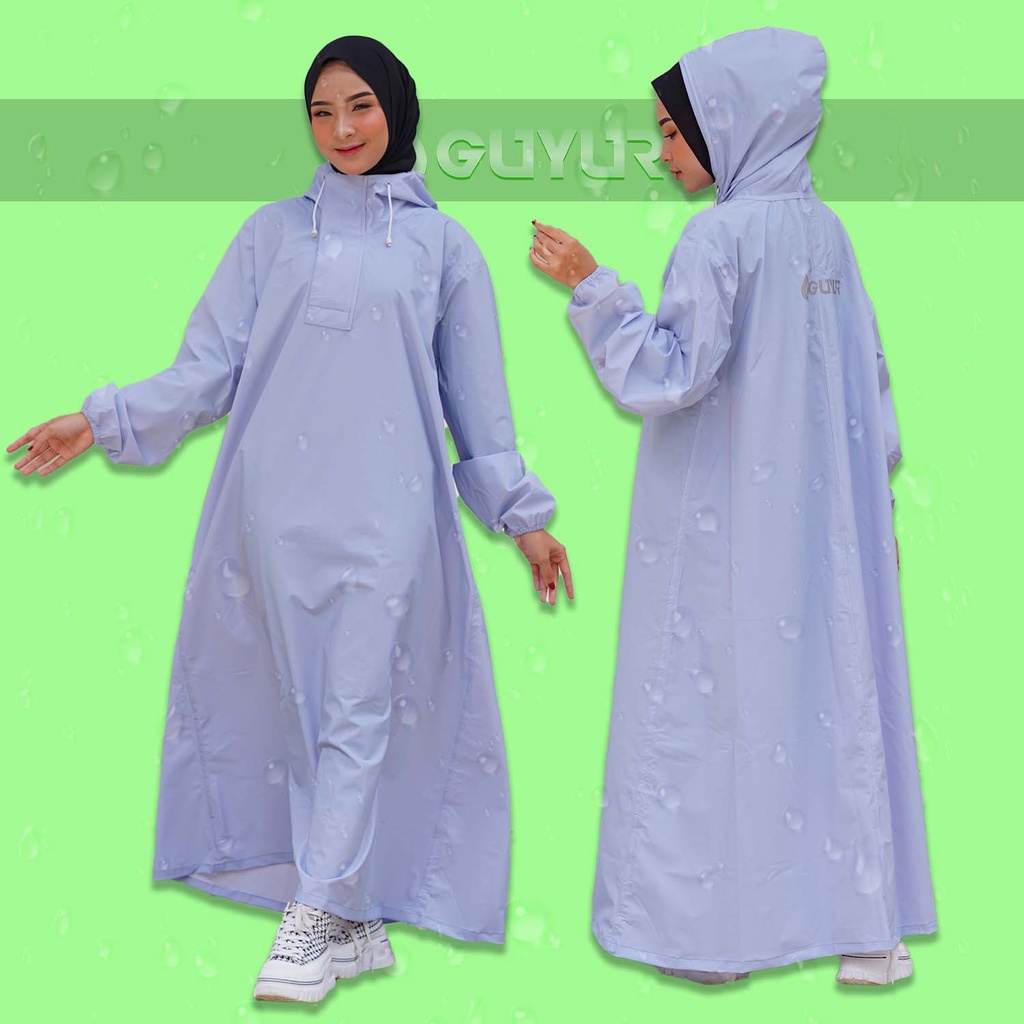 jas hujan jumbo big  raincoat wanita muslimah hijab model gamis terusan rok syar'i bahan impor  waterproof zipper