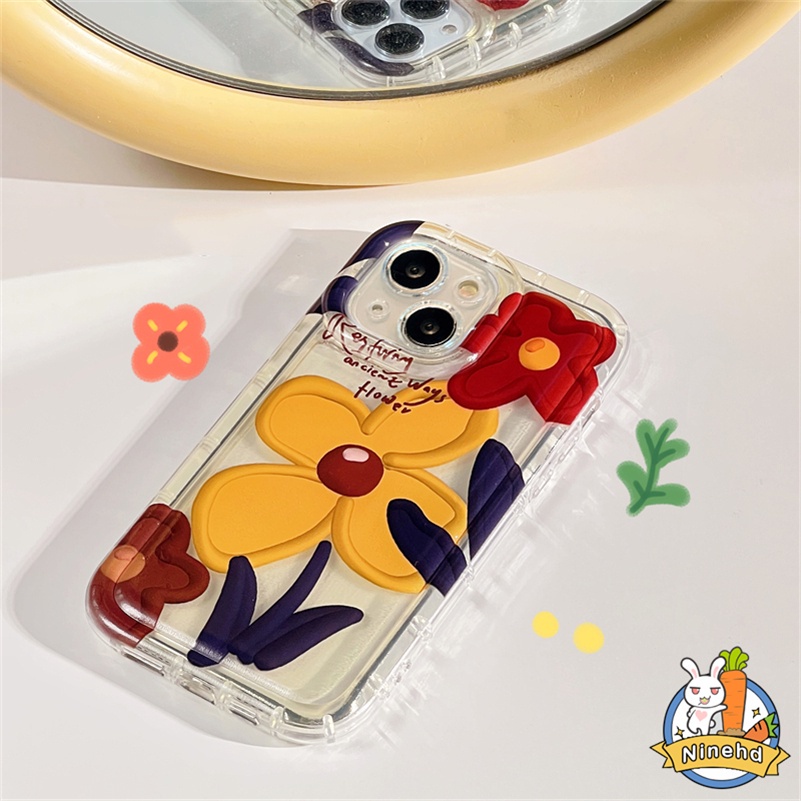 IPHONE Casing Kompatibel Untuk Iphone14 13 12 11 Pro Max X Xr Xs Max SE 8 7 6 6s Plus Silikon Anti Jatuh Soft Case Ins Gaya Lukisan Cat Minyak Bunga Casing Ponsel Shockproof Cover Pelindung