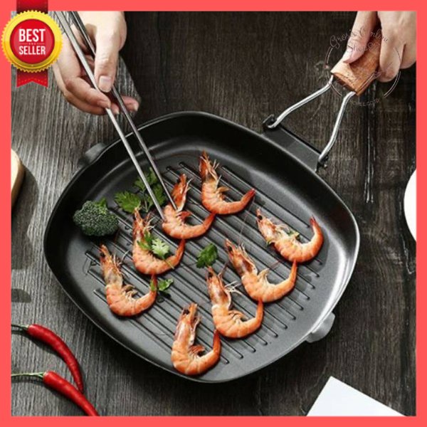 GOS -A307- Teflon Lipat Square Grill Pan 20cm - Panci Panggang Serbaguna - Wajan BBQ