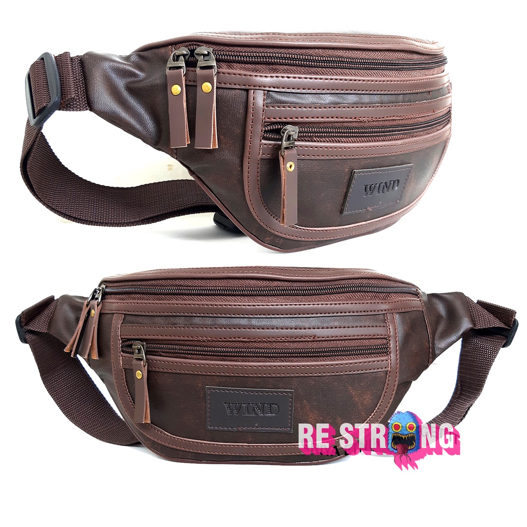 Waistbag Pria Waterproof Kulit Tas Pinggang Cowok Anti Air