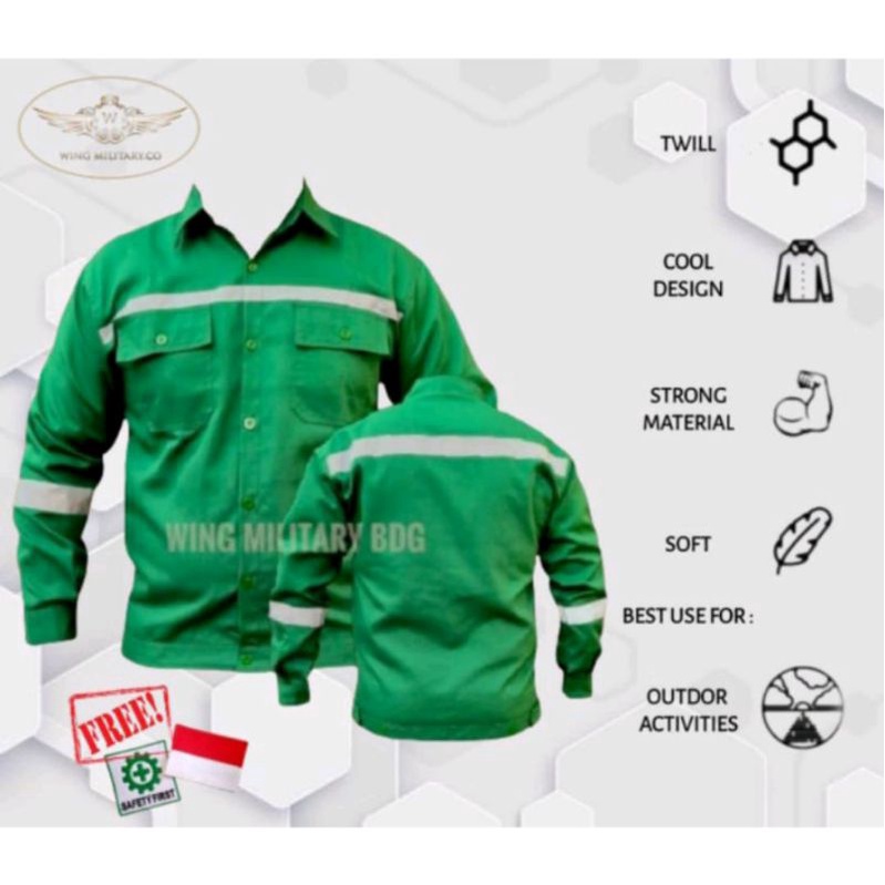 Wearpack atasan Kemeja panjang free logo k3 safety dan bendera merah putih