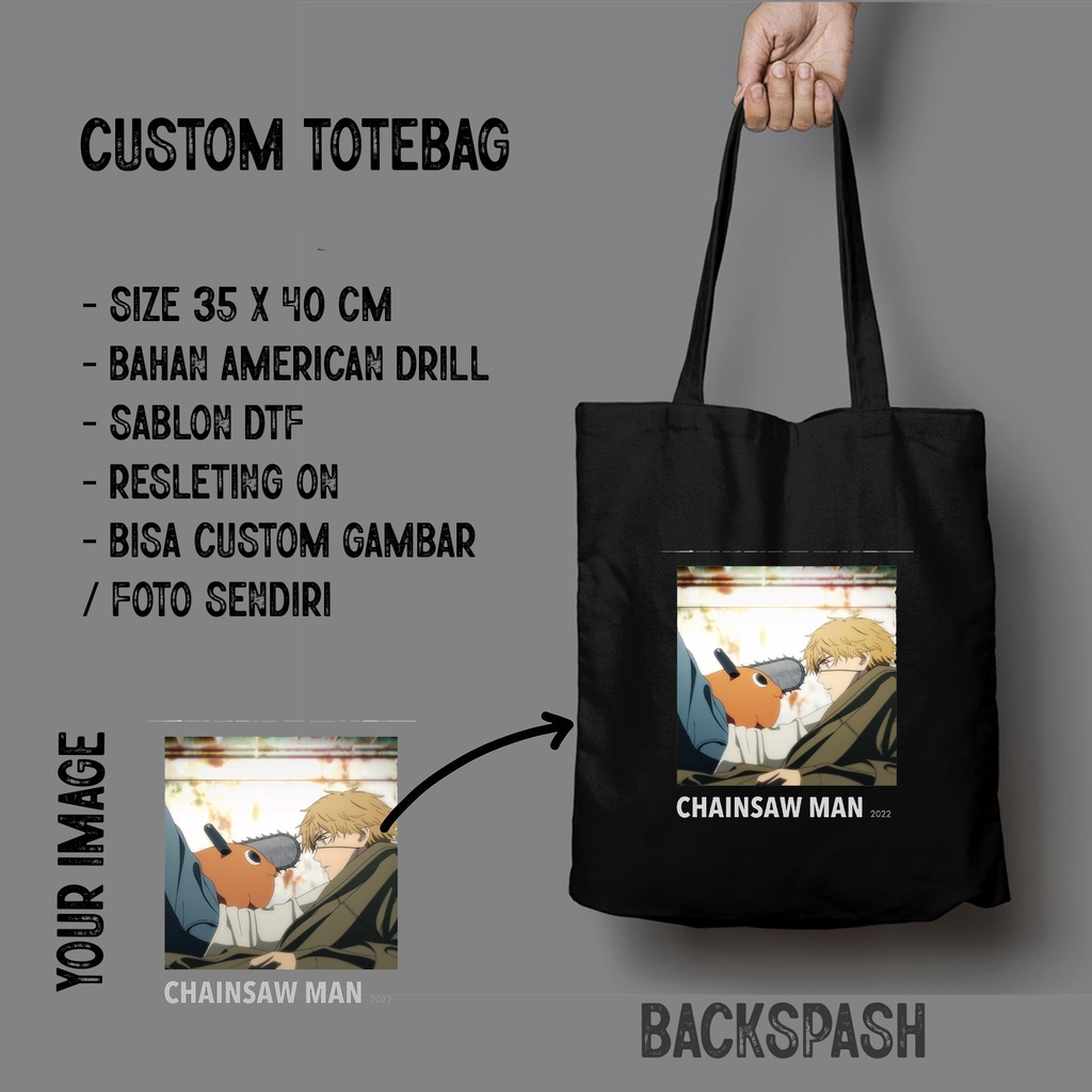 TOTEBAG ANIME CHAINSAW MAN DENJI AKI HITAM CUSTOM PRIA DAN WANITA