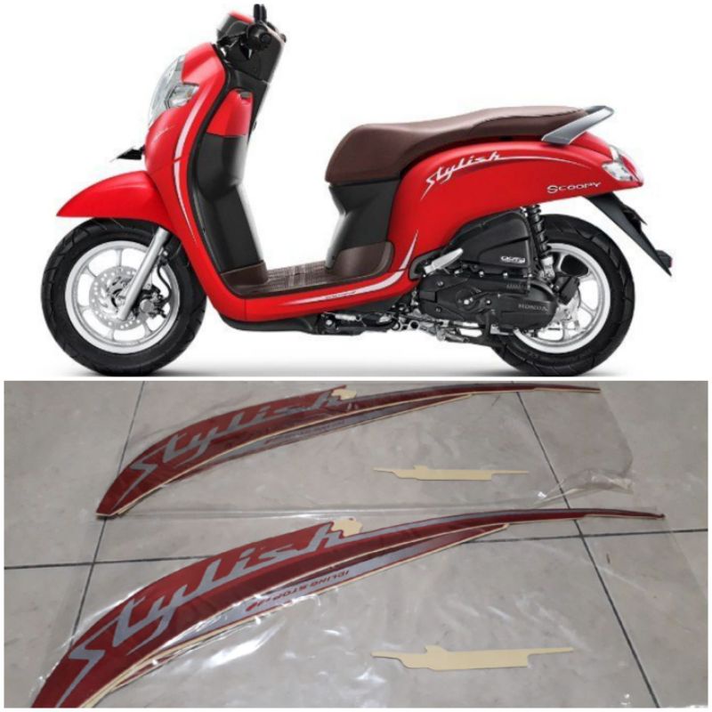 STIKER STRIPING LIS BODY HONDA SCOOPY STYLISH 2019 MERAH DOFF