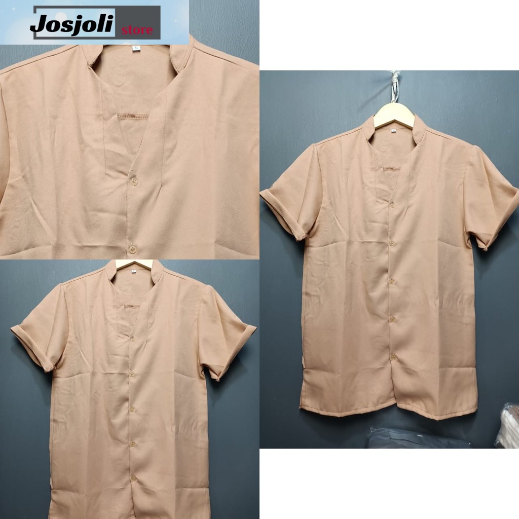 JOSJOLI_STORE/Kemeja V-NEK Tin Lengan Pendek Size M,L,XL,XXL-Fashion Pria Dewasa