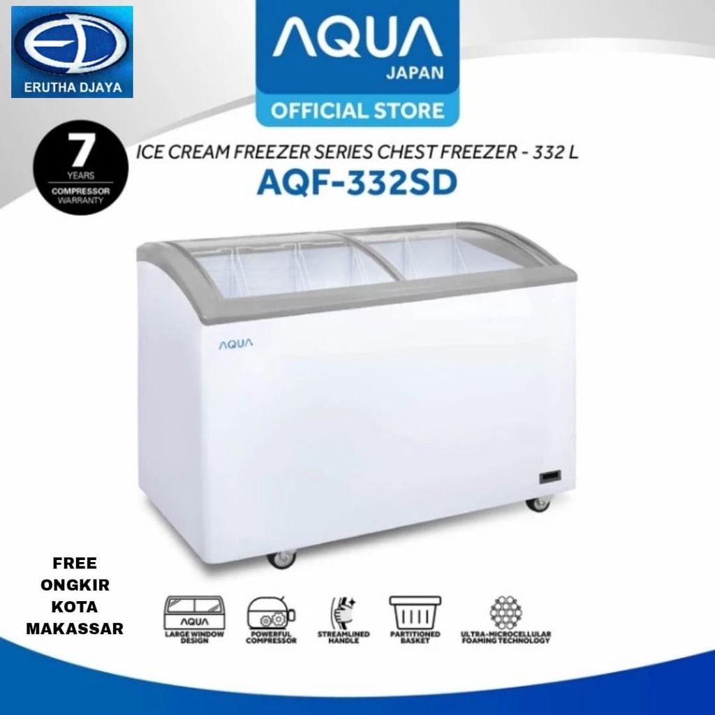 AQUA Chest Freezer Kaca Sliding Door Ice Cream AQF332SD