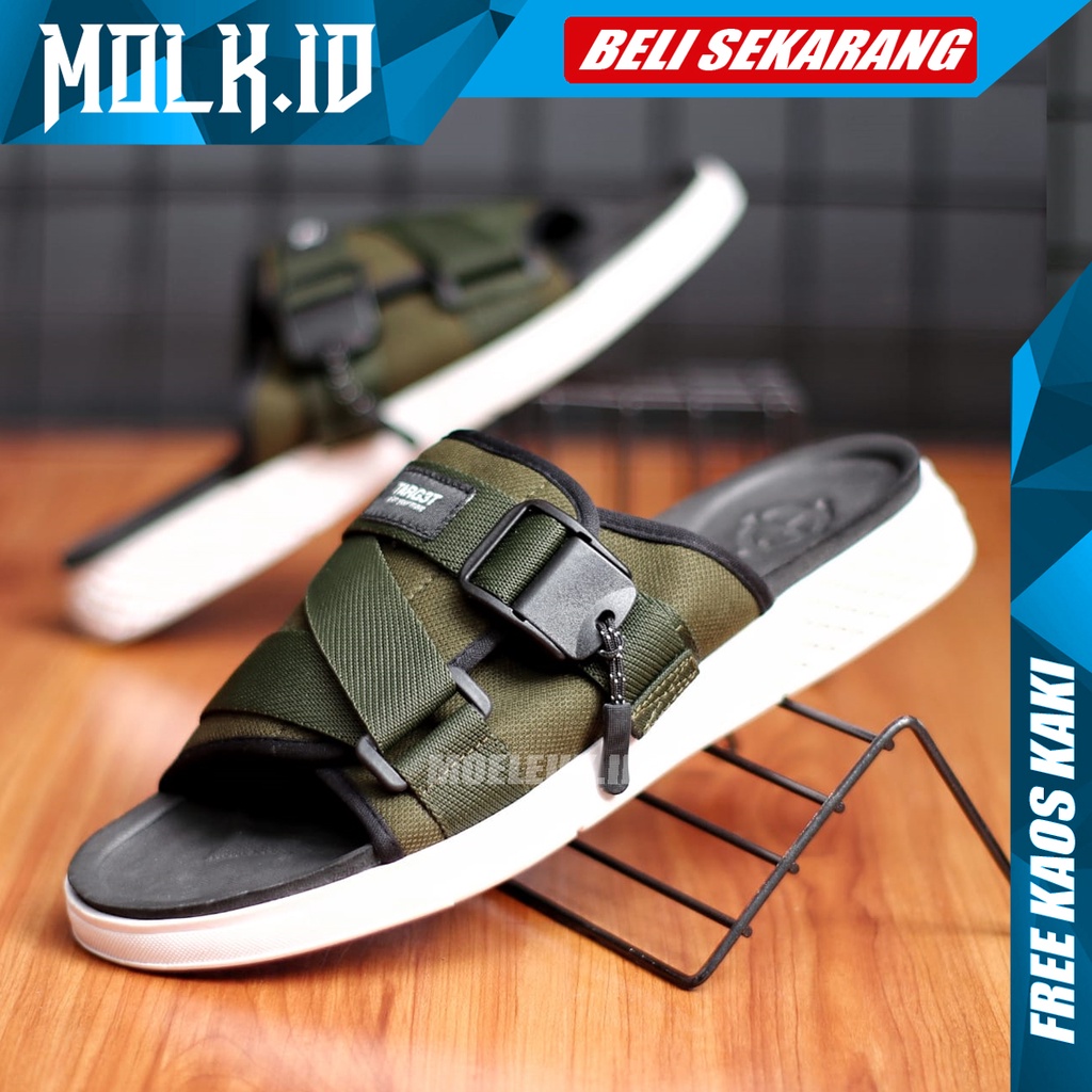 MOLK Sandal Slop Pria Kekinian Original Distro Sendal Slide Cowok Keren Simple Murah Trendy