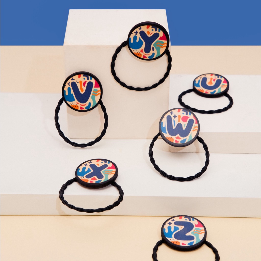 Ikat Rambut Karet Inisial Huruf Alphabet alfabet Korea Style - Enzet