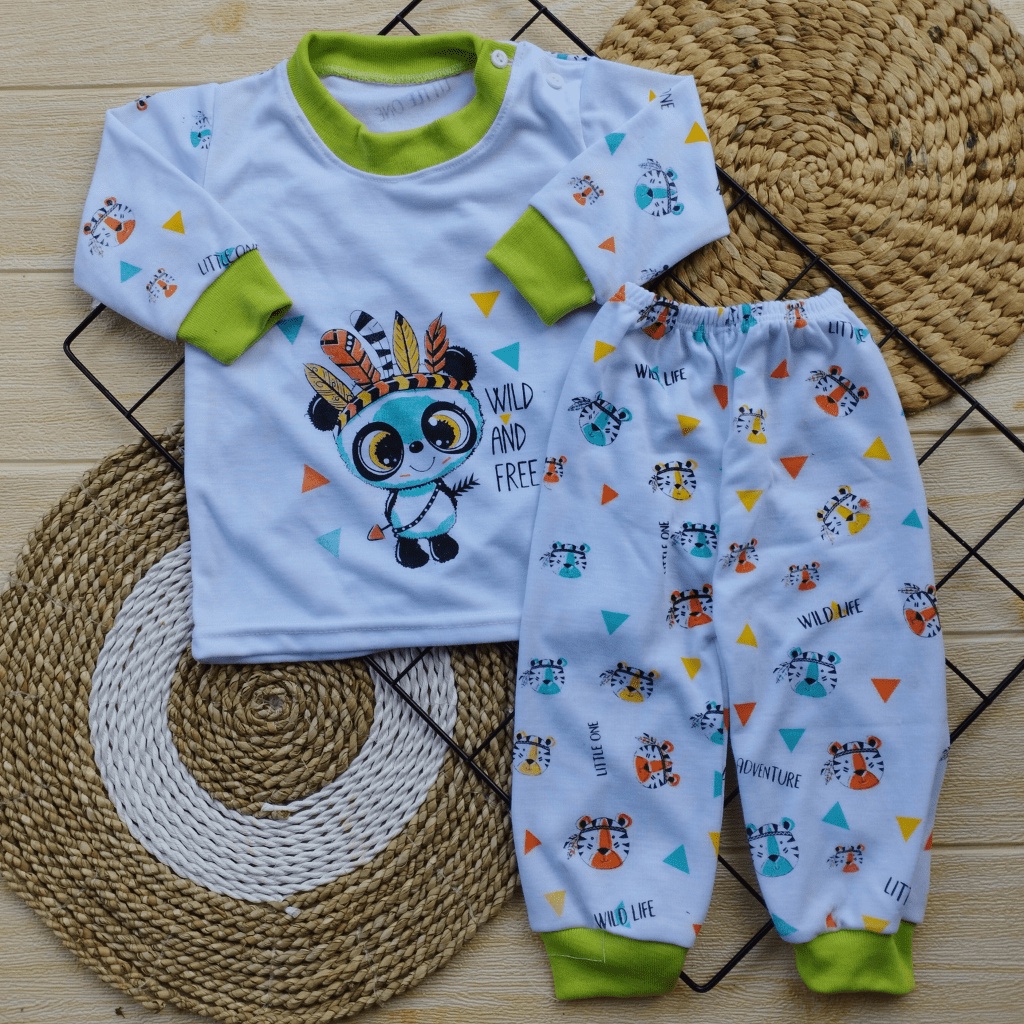 Setelan Piyama Panjang Oblong Baju Tidur Baju Anak Usia 3-12 Bulan Motif Little One Oblong Kancing Bahu