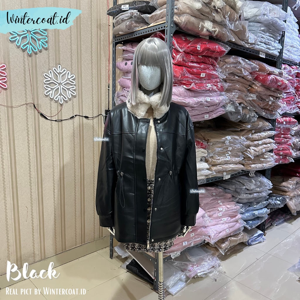 Coat winter wanita leather inner fur thermal Riri import mantel kulit bulu jacket korean style