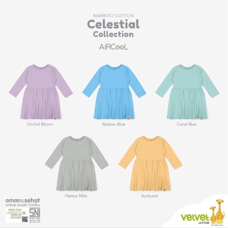 Dress Velvet Junior Celestial rufle PANJANG / Dress Velvet junior polos/ gamis Velvet junior