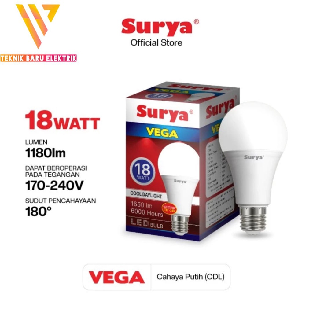 LAMPU LED BULB SURYA VEGA BY HANNOCHS 5W 7W 9W 12W 15W 18W GARANSI 1 TAHUN BOHLAM SUPER TERANG SNI ANTI PECAH 5 7 9 12 15 18 WATT