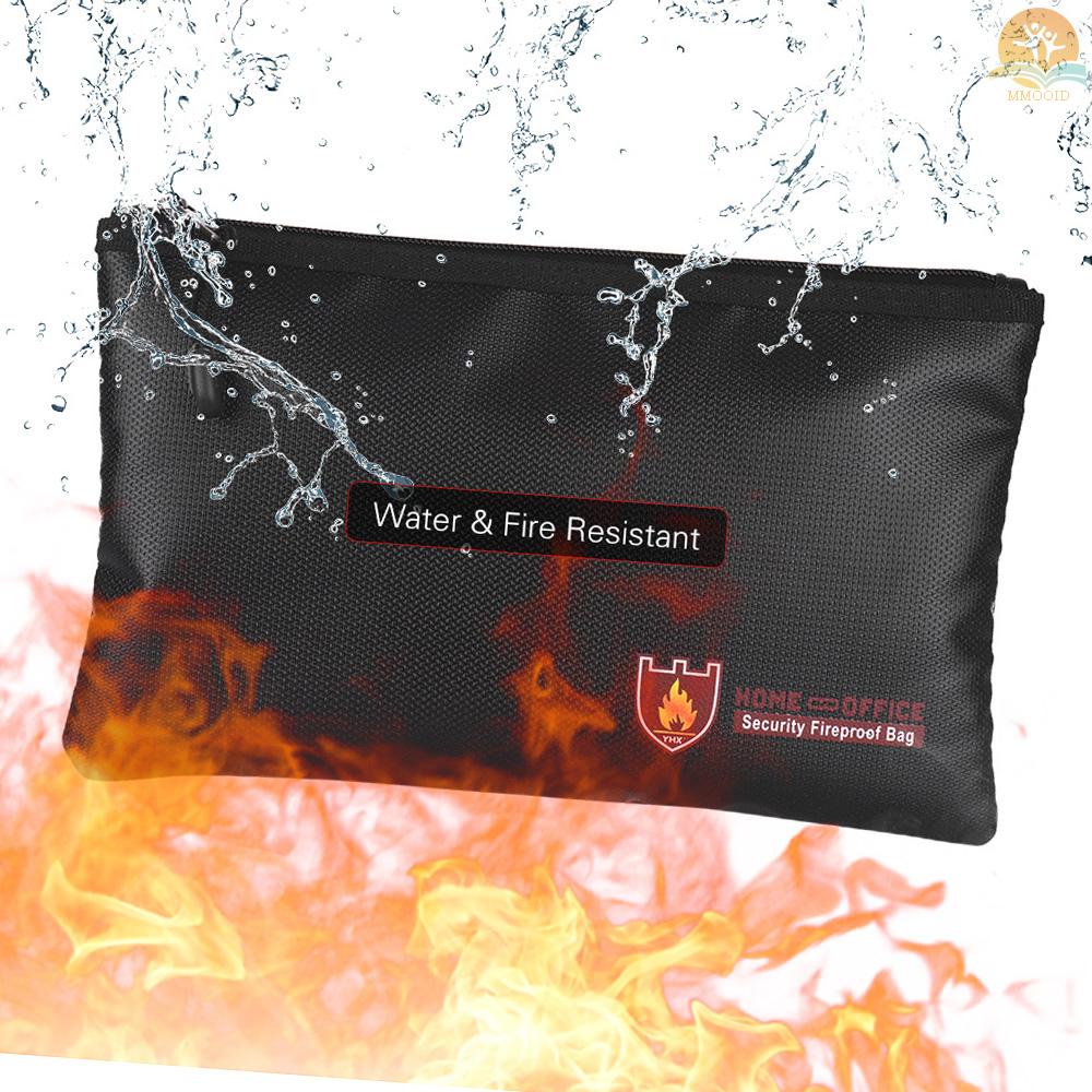 [MMOI] Tas Dokumen Tahan Api Bahan Fiberglass Lapis Silikon Money Bag Pouch Holder Water Fire Resistant with Zipper Closure Storage Untuk File Perhiasan Barang Berharga, Ukuran Kecil