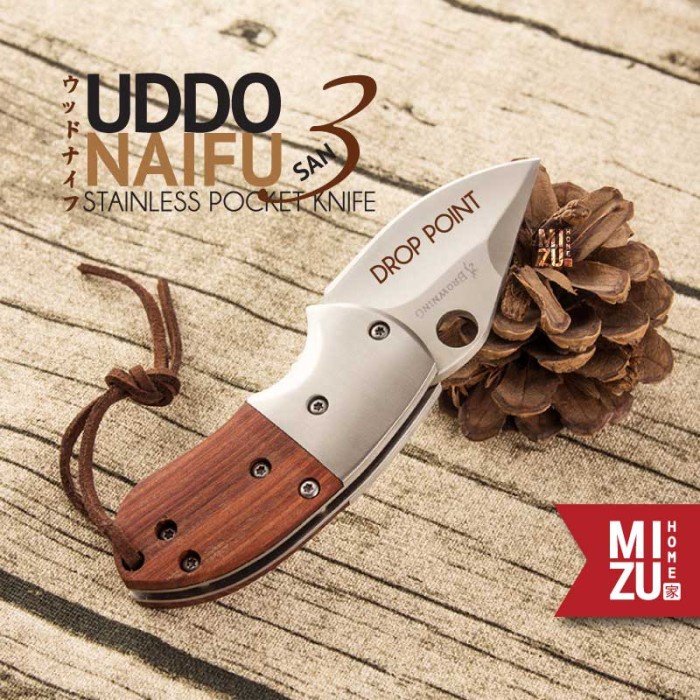 MIZU UDDONAIFU-SAN Stainless Pocket Knife Pisau Saku Lipat BROWNING - DROP POINT
